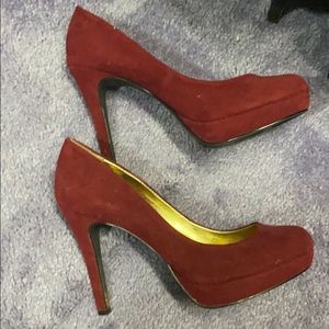 red suede high heels